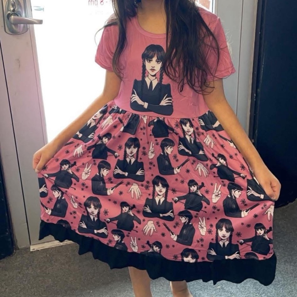 Pink Graphic Dress with Character Print